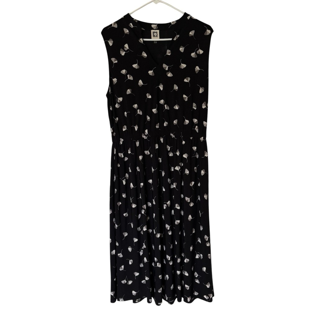 Anne Klein Tess Ginkgo Print Chiffon Dress Women's Size 14 Black Gray Office